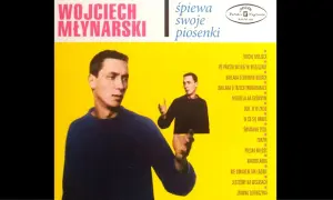 Wojciech Młynarski śpiewa swoje piosenki. Na okładce płyty "Jesteśmy na wczasach" artysta w niebieskim swetrze na żółtym tle.