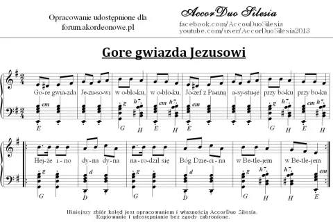Nuty kolędy "Gore gwiazda Jezusowi" z akordami i tekstem.