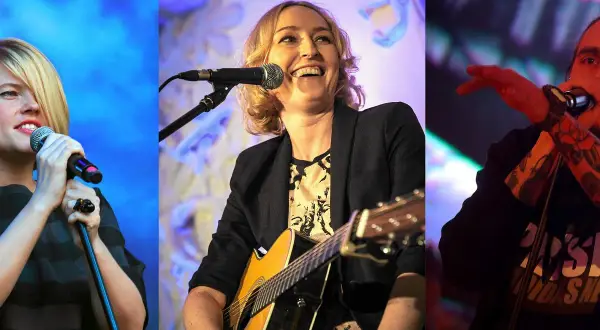 Trzy sceny muzyczne: Ania Dąbrowska śpiewa, gra na gitarze i występuje z zespołem.