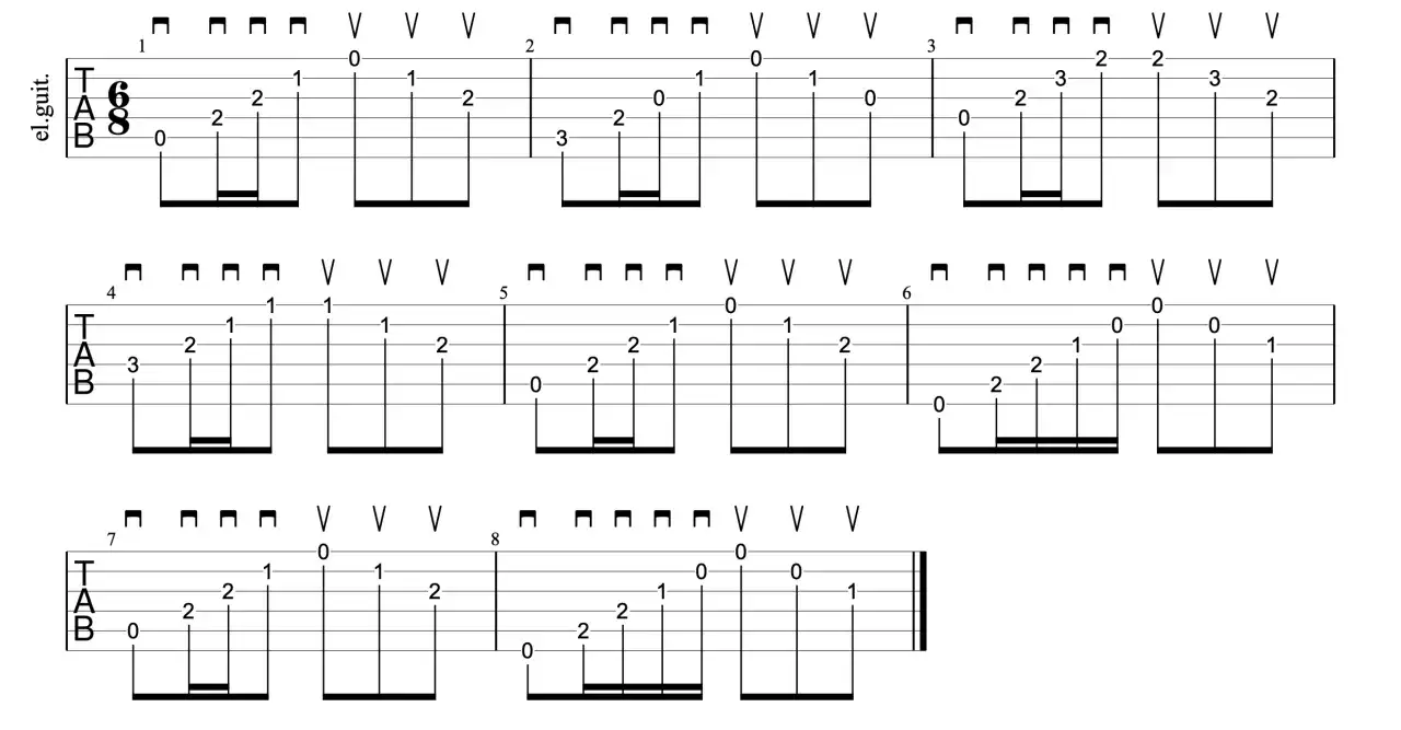 Tabulatura gitarowa z akordami do 
