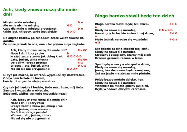 Tekst piosenki "Ach, kiedy znowu ruszą dla mnie dni?" z akordami. Z nim będziesz szczęśliwsza, gdy minie wiele miesięcy.