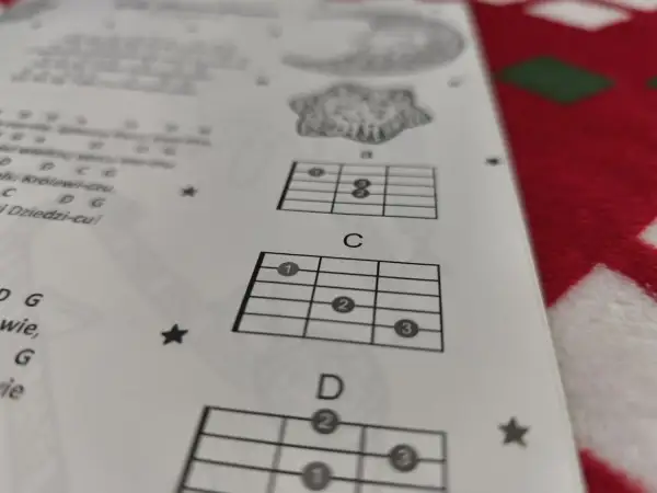 Akordy do nauki piosenki "Pójdźmy wszyscy do stajenki" na gitarze: A, C, D.