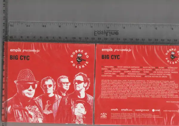 Okładka płyty zespołu Big Cyc. Na czerwonym tle wizerunki muzyków. Tekst: "empik prezentuje BIG CYC". "Facet to świnia" to jeden z utworów.