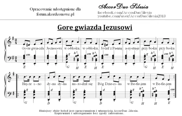 Nuty kolędy "Gore gwiazda Jezusowi" z akordami i tekstem.